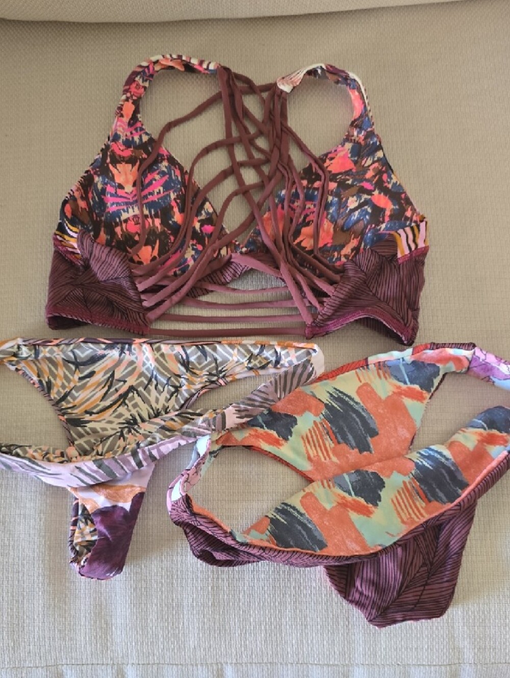 Maaji Floral Lace-Up Bikini Set in Burgundy, Coral & Mint - Picture 3 of 8